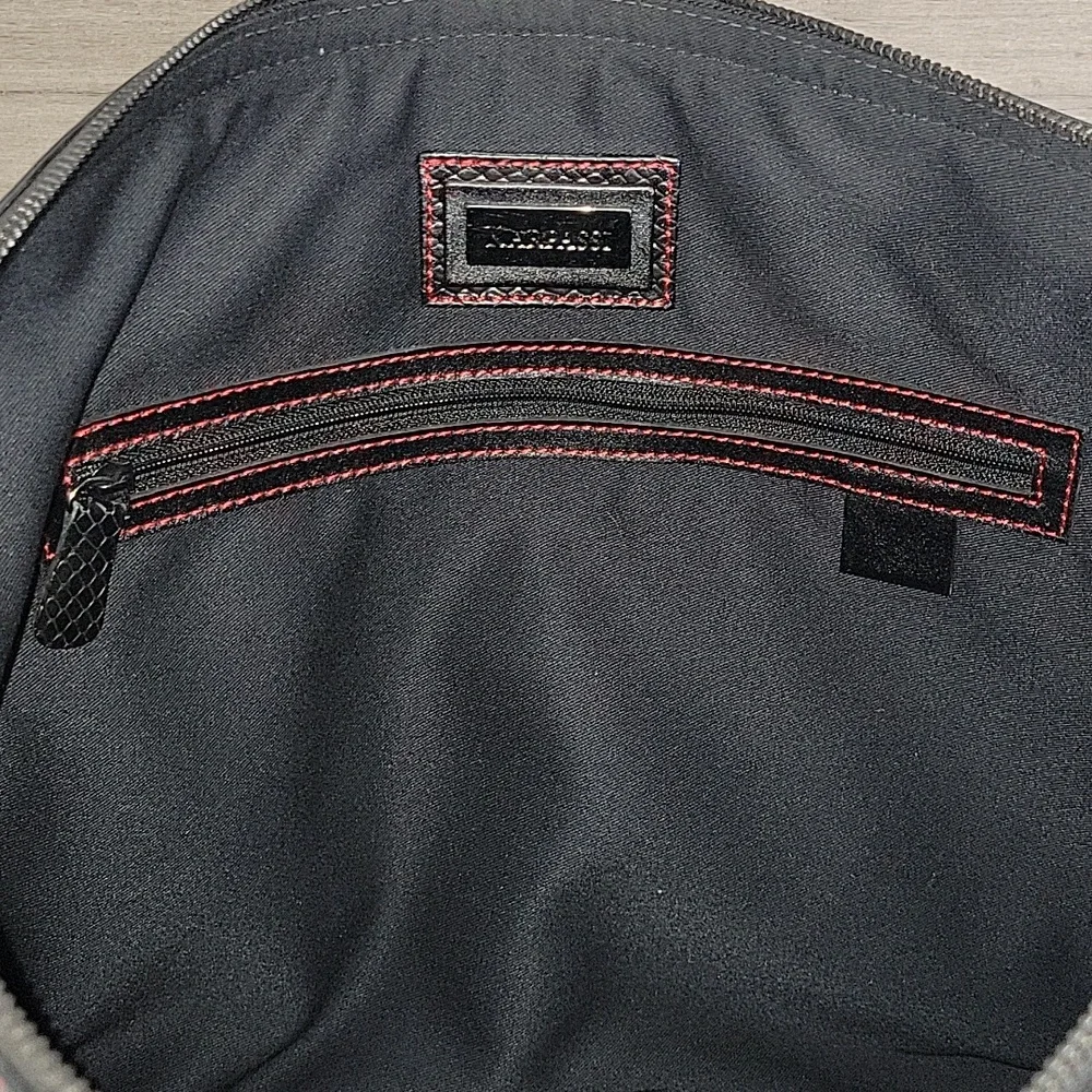Karpassi Black Leather Briefcase Laptop Bag with Red Stitching
